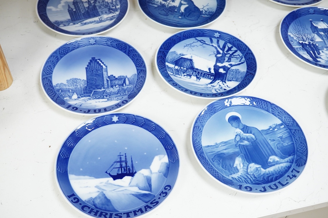 Thirteen Royal Copenhagen Christmas plates to include 1930, 1939, 1949, 1950 and 1951, 18cm in diameter